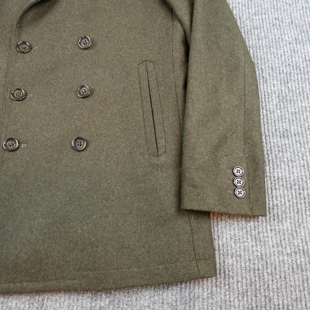 Banana Republic Mens Pea Coat Medium Green Wool Cashmere Double Breasted Quilted